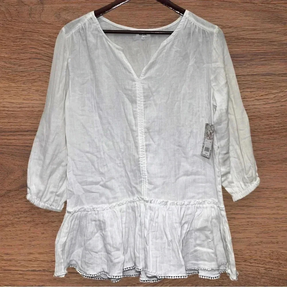 Small Kensie Boho White Tunic Long Sleeve